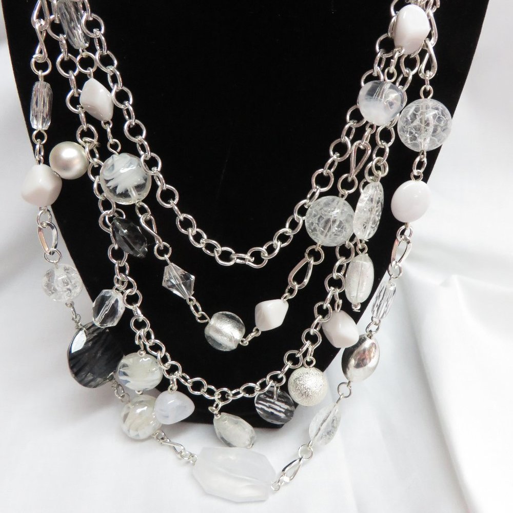 Silver Toned Glass,Acrylic,metal chunky necklace